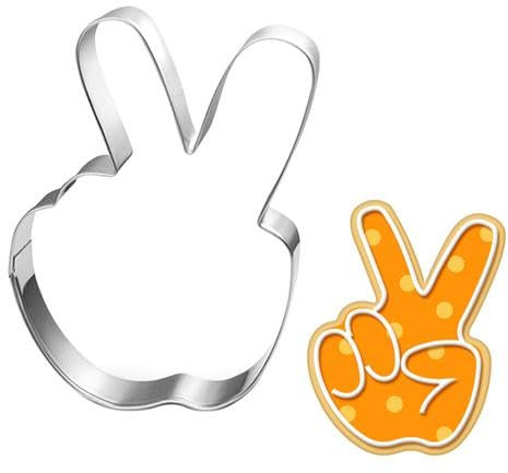 Ausstechform mit Friedens-Hand, 10,7 cm, spülmaschinenfest, Friedenszeichen, Ausstechform für zwei groovige Geburtstagsparty-Dekorationen