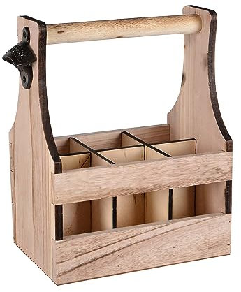 UNUS Home Portabotellas de madera para 6 botellas sin etiqueta, portabotellas con abrebotellas, idea de regalo para hombres, cumpleaños, día del padre