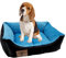 Odolplusz Hundebett Hundekorb Hundesofa | Antibakteriell & Geruchsneutral | Tierbett kleine Hunde | mit Silikonkugelnfüllung | Allergenfrei | 50x40 cm (schwarz + Minky blau)