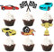 Blumomon 24Pcs Race Car Cupcake Toppers Glitter Wheel Trophy Flag Helmet Racing Car Cupcake Picks for Racing Sports Theme Baby Shower Boys Birthday Party Cake Supplies