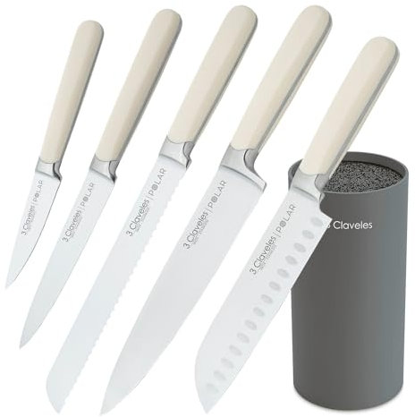 3 Claveles - Juego de 5 Cuchillos de Cocina Profesionales en Acero Forjado con Taco Universal Incluido (5X Polar)