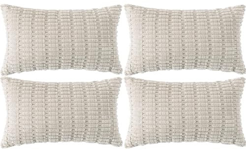 Ci & Ci 4er Set Deko Kissenbezug 30x50 cm, Hellgrau Kordsamt Kissen Sofakissen Dekokissen Zierkissen, Flauschig Kissenbezüge Kissenhülle für Sofa Couch
