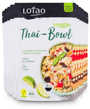 LOTAO Veggie Thai Bowl 10x220g Paket Vegane Fertiggerichte | BIO-Gerichte ohne Zusätze und Soja | Schnell und praktisch: Fertigessen für Mikrowelle und Pfanne | Vegane Lebensmittel für jeden Tag