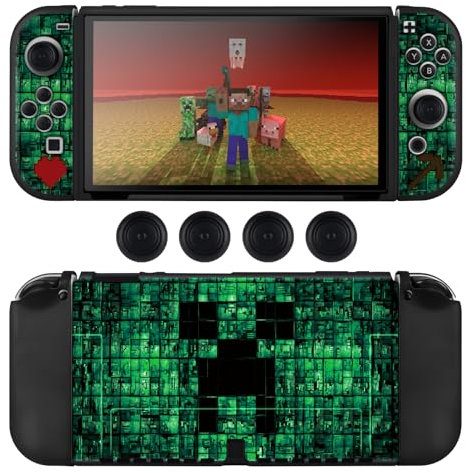 DLseego Schutzhülle Kompatibel mit Switch OLED 2021 Edition,Weiche Dockable Switch OLED Hülle mit 4 Switch Joystick Kappen,Kratzfeste Stoßdämpfung,Grüne OLED