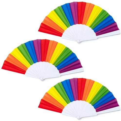 Gay Pride Accessories Pride Fan Rainbow Hand Fans Gay Pride Folding Fan for Women Men LGBT Colorful Fabric Handheld for Pride Decorations Party Parade - 3 Pack