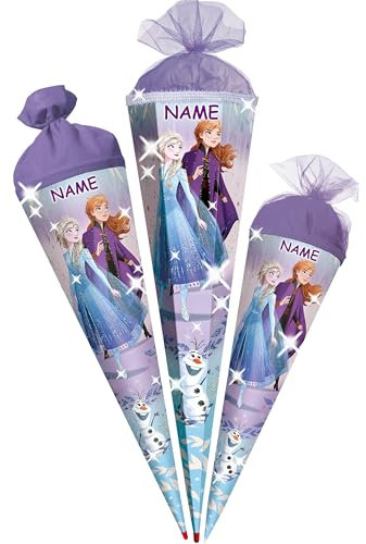 alles-meine.de GmbH Schultüte - mit 3D Glitzer - Effekt ! - Frozen - die Eiskönigin - ELSA & Anna - 35-100 cm - Größe wählbar - Holzspitze wählbar - inkl. Name - Zuckertüte - T..