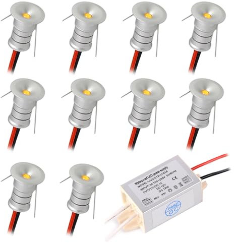 kpslucerna Foco LED pequeño, paquete de 10, 0,5 W, mini foco empotrable en el techo, 12 V, cocina, escalera, escaparate, pasillo, iluminación de bricolaje, Downlight