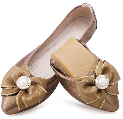 Women's Foldable Ballet Flats Casual Rhinestone Sparkly Wedding Ballerina Shoe Comfort Slip on Flat Shoes Brown 12