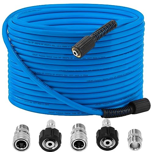 JOEJET Pressure Washer Hose 50 FT x 1/4'', Flexible Power Washer Hose, Kink & Heat Resistant High Pressure Hose with M22 Fittings & 3/8 Quick Connect, Stainless Steel, 3600 PSI