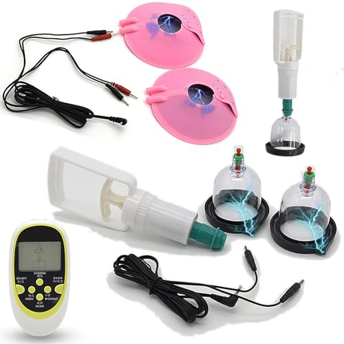 ScreaAss Elektrische Stimulation Brustsauger Vakuum Brustpumpe Und Einstellbare Brust-Massagegerät Elektroschock Brustvergößerung Nippel Sucker Stimulator SM E-Stim Sex Reizstromgerät Set,Rosa c,Set
