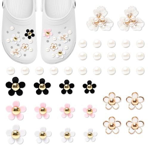 Neikafan Pins Crogs Femme Fleurs 38 Pièces Charm Fleur Croc Femme Bijoux avec Boutons pour Chaussures, Fleurs Décoration de Chaussures pour Vos Crocs Pins Fleurs et Perle Accessoire
