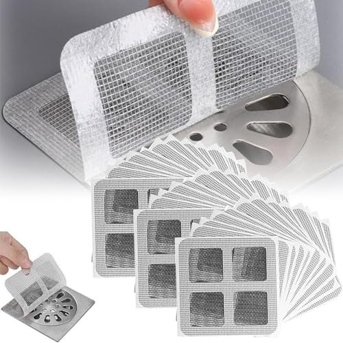 30 x Multifunctional Disposable Sewer Filter for Floor Drain, Drain Strainer, Drain Hair Catcher, Disposable Self-Adhesive Drain Hair, Shower Drain Mesh Sticker, Bathroom Hair Catcher Cover