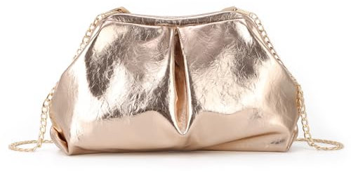 EVEOUT Pochette en Cuir PU Femmes Sac à Main de Fête Clutch de Boulette avec Chaîne à d'épaule Sac à bandoulière pour Soirée Mariage Vacances(Or Rose)
