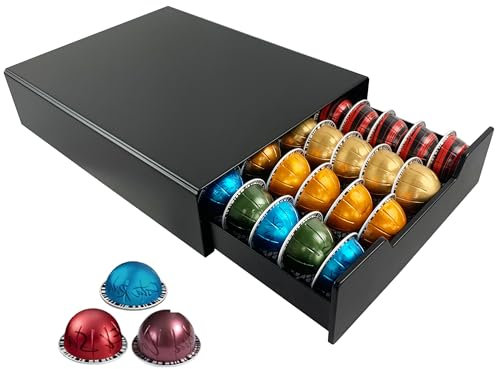 Wrobic Tiroir de rangement pour capsules de café Nespresso Vertuo, Dolce Gusto, K-Cup, support de dosettes, organisateur de comptoir de cuisine (24 à 40 dosettes)