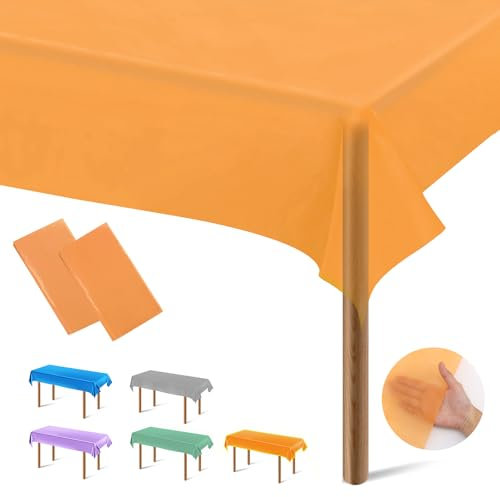 Segus Tovaglia Plastica Rettangolare, 2 Pezzi 137 * 274 Tovaglia Monouso, Tovaglia Antimacchia, Peva Tovaglia, Copritavolo Moderno, Tovaglia da Tavola per Halloween (Arancione)
