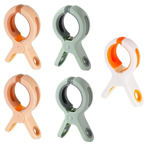 5 Pièces Grosse Pince a Linge,epingles a Linge Plastique,Pince Serviette Plage,Pince a Linge Exterieur, Clip de Brise-Vent,pour Vêtements,Tapis,Couettes(Vert, Blanc,Rose)
