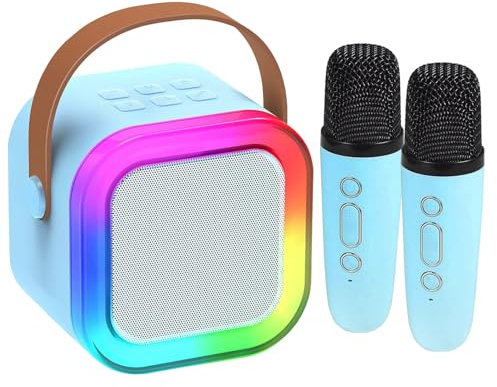 Mini Portable Microphone Karaoke Bluetooth sans Fil avec 2 Micro, avec Magique Voix Change et LED Lumière Qualité Sonore HiFi (Bleu)