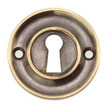 Infinity Decor Solid Brass Vintage Style Slimline Standard Escutcheon Door Lock Keyhole Cover in Aged Brass Finish for Front Doors 42mm