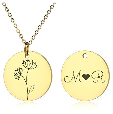 Lumari Gold Personalisierte Halskette mit Geburtsblume & Initialen Gravur – Rechteck Medaillon Gold, Edelstahl Anhänger langlebig & hypoallergen – Geschenk für Damen, Partner & Familie