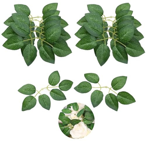 Edksegjcsous 30 Bulk Artificial Rose Leaves - Fakes Rose Flowers Leaves, Silk Greenery for Wedding Party Bridal Bouquets, DIY Crafts, Home Decoration, and Floral Arrangements