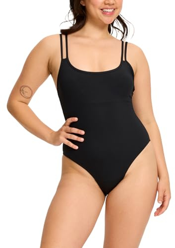 Modibodi Period Swimwear Women Double Strap One Piece High Absorbency 40ml Leakproof Reusable Period Swimsuit Quick Dry UV50+ Black