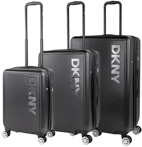 DKNY - Leicht Koffer Set Polycarbonat Reisekoffer Set für Flugreisen - Dauerhaft Hartschalenkoffer Set - Kofferset Hartschale mit TSA Kombinationsschloss, Schwarz