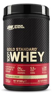 Optimum Nutrition Gold Standard 100% Whey, Protéine en Poudre, Goût Glace à la Vanille, 600g, 20 Doses