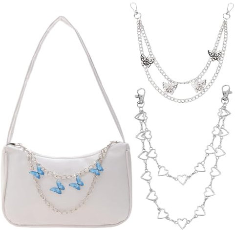 UDNFHL 1 -Teilige Weiße Umhängetasche, 2 -Teilige Ersatzmetallkette, Einfache Schmetterlingskette, Modische Tasche Von Frauen Kann Zum Einkaufen Und Reisen Verwendet Werden.