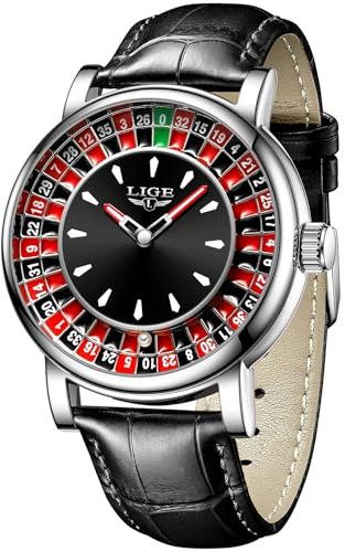 LIGE Uhren Herren Silbrig, Quarz Analog Armbanduhr Herren, Europäisches Kompassdesign, Schwarz Lederband, 3AM Wasserdicht(3M), Herrenuhr Leuchtzeiger, Business Outdoor Freizeit