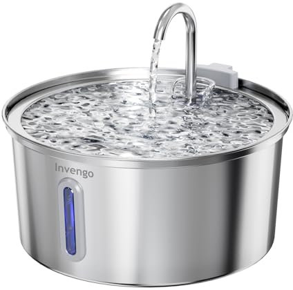 Invengo MeowFlow B40 Fuente de Agua para Gatos 3.2L, Acero Inoxidable 304, Doble Estilo de Flujo, Ultra Silenciosa <30dB, Fácil de Limpiar, a Prueba de Salpicaduras, Incluye 4 Filtros