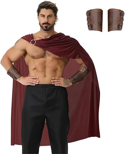 clasToonrain Männer Spartan Krieger Kostüm mit 2 Stück Armbänder griechisch römischer Gladiator Soldat Mantel historisches Fancy Kleid für Halloween Weihnachten Larp Weltbuchtag