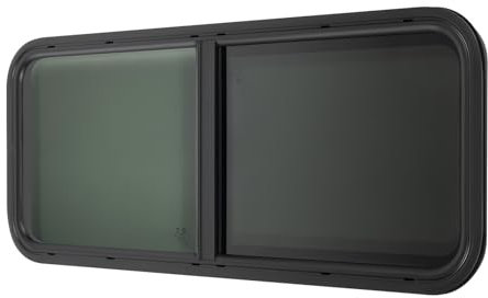 QIERF Ventana corredera para autocaravana, 1000 x 400 mm, con mosquitera, marco de aleación de aluminio de alta calidad y vidrio templado de alta resistencia para caravanas y caravanas, color negro