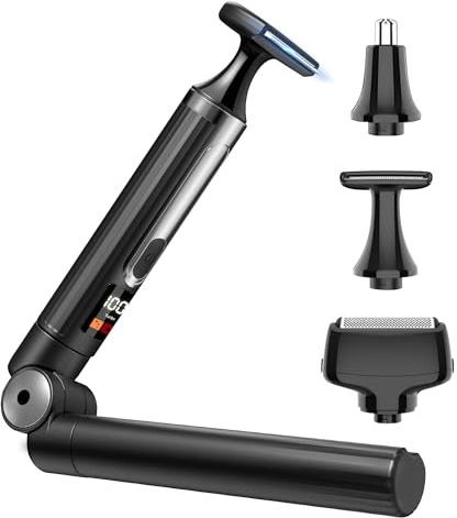 Electric Back Shaver for Men, Cordless Body Grooming kit with Extendable Long Handle, Wide Blade for Back Hair, Nose & Stubble Trimmer, Waterproof, LED Display & Rechargeable