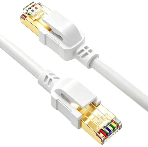YesTXR Ethernet Kabel 8M,Cat8 40Gbps 2000MHz LAN Kabel Netzwerkkabel(Rund) | Hochgeschwindigkeit Ethernet Kabel Patchkabel für PS5 Router Modem TV Switch Laptop,RJ45-Steckern kompatibel mit CAT6/7(Weiß)