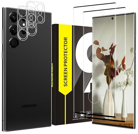 Cable Leader Verre trempé pour Samsung Galaxy S23 Ultra 5G, 2+2 Pack Dureté 9H Vitre Protection+Caméra Verre, Anti Rayures, Couverture 3D, 0,33mm Bubble Free, HD Sensibilité S23 Ultra Protection écran