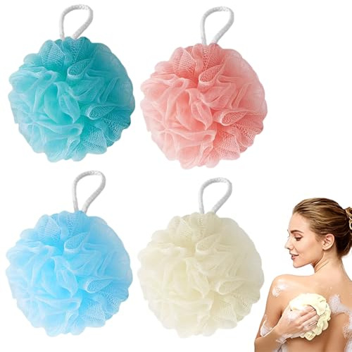 ZZHBOO 4 Fleurs de Douche, Lot de 4 en Maille Moussante, Éponge de Bain pour Homme et Femme, Exfoliante et Douce pour La Peau, Multi Couleurs