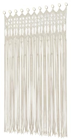 yunaoii Gewebter Vorhang mit Holzringen, hängende Vorhangdekoration im Boho-Stil, geeignet als Sichtschutz, Raumteiler und Dekoration, weiß, Maße 120 × 195 cm