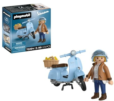 PLAYMOBIL | Cars | 80 Jahre Vespa: Iconic Style | Hellblaue Jubiläums‑Vespa mit Trendiger Figur, Korb & Stickerbogen | Für Kinder ab 5 Jahren | 72284