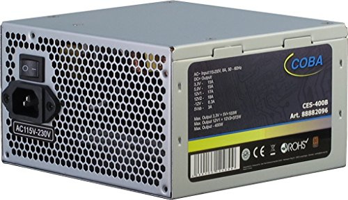 Inter-TECH Coba CES-400W 82+ ATX Netzteil 400W Luefter 120mm 2X PCI E 6+2 polig 4XS ATA 1x EPS 8 polig 1x FDD 2X HDD DVD Aktiv PFC