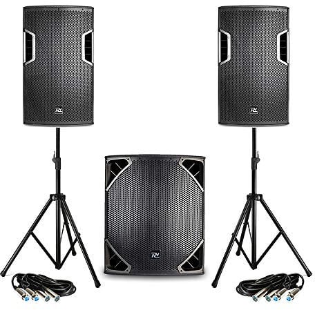 Power Dynamics PD PD612A Active PA System 1300W with 12 Bi-Amplified Speakers, 15 Subwoofer, Adjustable Stands & XLR Cables - Ideal DJ & Live Band Audio Solution
