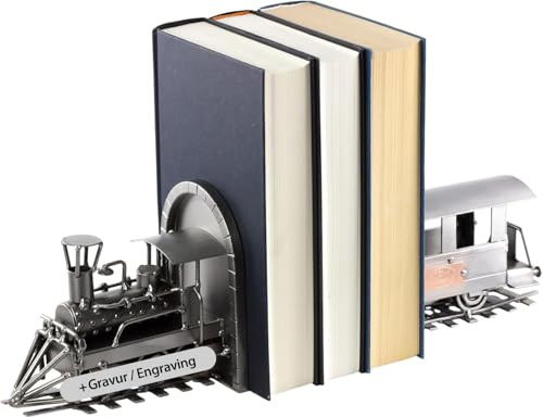 Steelman24 Schraubenmännchen Lok Buchstützen mit persönlicher Gravur | Made in Germany,Handarbeit,Geschenkidee,Stahlfigur,Metallfigur