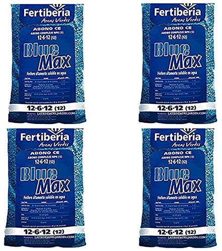 Suinga 100 Kg Abono Granulado Fertilizante Blue Max, 4 sacos 25 Kg | Alta Solubilidad de Fósforo, Nitrógeno y Potasio (12-8-12): Nitrógeno 12%, Fosforo 8%, Potasio 12% | Recomendado para plantas