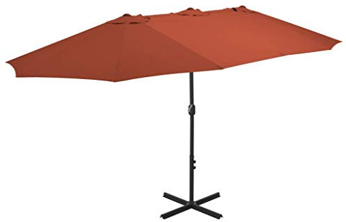Fesnight Parasol à Double Parasol de Jardin avec Poteau en Aluminium 460 x 270 cm Terre Cuite