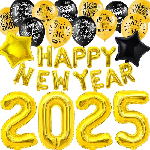 HOWAF Silvester Deko 2026 XXL Dekoration Set, 2026 Folienballons Happy New Year Girlande und Schwarz Gold Silvester Luftballons Latex Ballons für Neujahrsdeko Silvesterpartydeko Accessoires