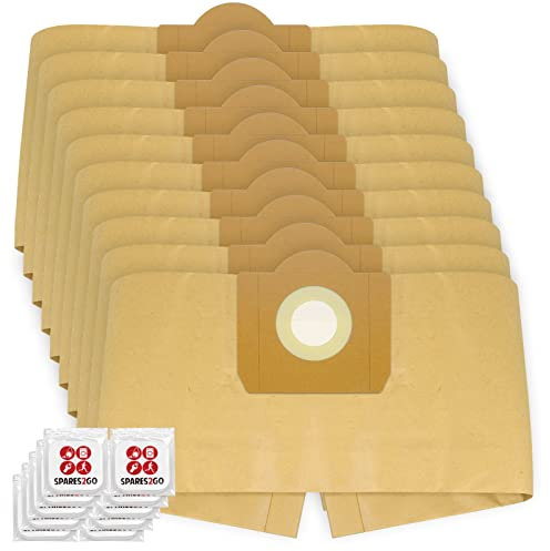 SPARES2GO Strong Dust Bags for Karcher WD3 WD3P MV3 Wet & Dry Vacuum Cleaner (Pack of 10 + Freshener Tabs)