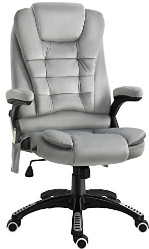 Vinsetto Bürostuhl mit Vibrationsmassage, Ergonomisch Schreibtischstuhl mit Heiz-, Liegefunktion, Höhenverstellbar Chefsessel mit Fernbedienung, Seitentasche, Samtoptik, Braun