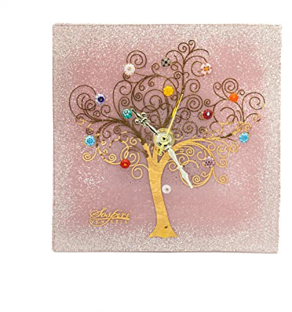 Sospiri Venezia Orologio da Tavolo Vetro Murano Meccanismo Silenzioso Decorato Murrine e Foglia Oro Idea Regalo Realizzato a Mano Made Italy (19x19 cm)