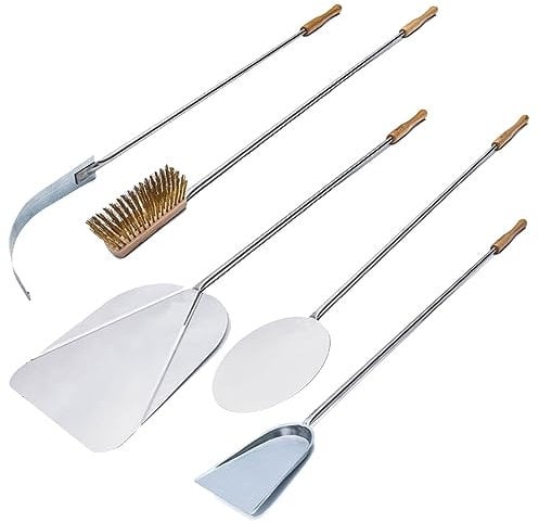 GIEMME Palas para horno de leña, 5 piezas, para hornos de 100-110 cm, palas para pizza de 33 cm