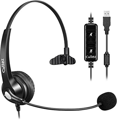 USB Headset PC mit Mikrofon Noise Cancelling & Lautstärkeregler, PC Kopfhörer für Laptop Skype UC Lync SoftPhone Call Center Office Business, Kristallklar Chat, Super Leicht, Ultra Komfort