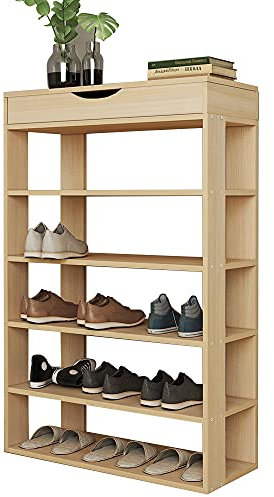 DlandHome Schuhregale Flur Schuhschrank Schmal holz mit 5 Ebenen 75 x 30 x 94 cm Schuhaufbewahrung Flur Organizer für Eingangsbereich, Diele, Treppenhaus, Wohnzimmer Eiche